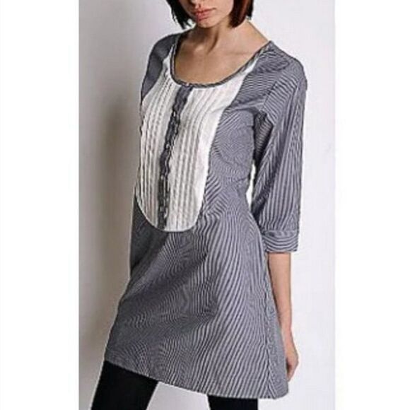 Lark & Wolff Striped Shirt Dress with pleated bib - Picture 3 of 10
